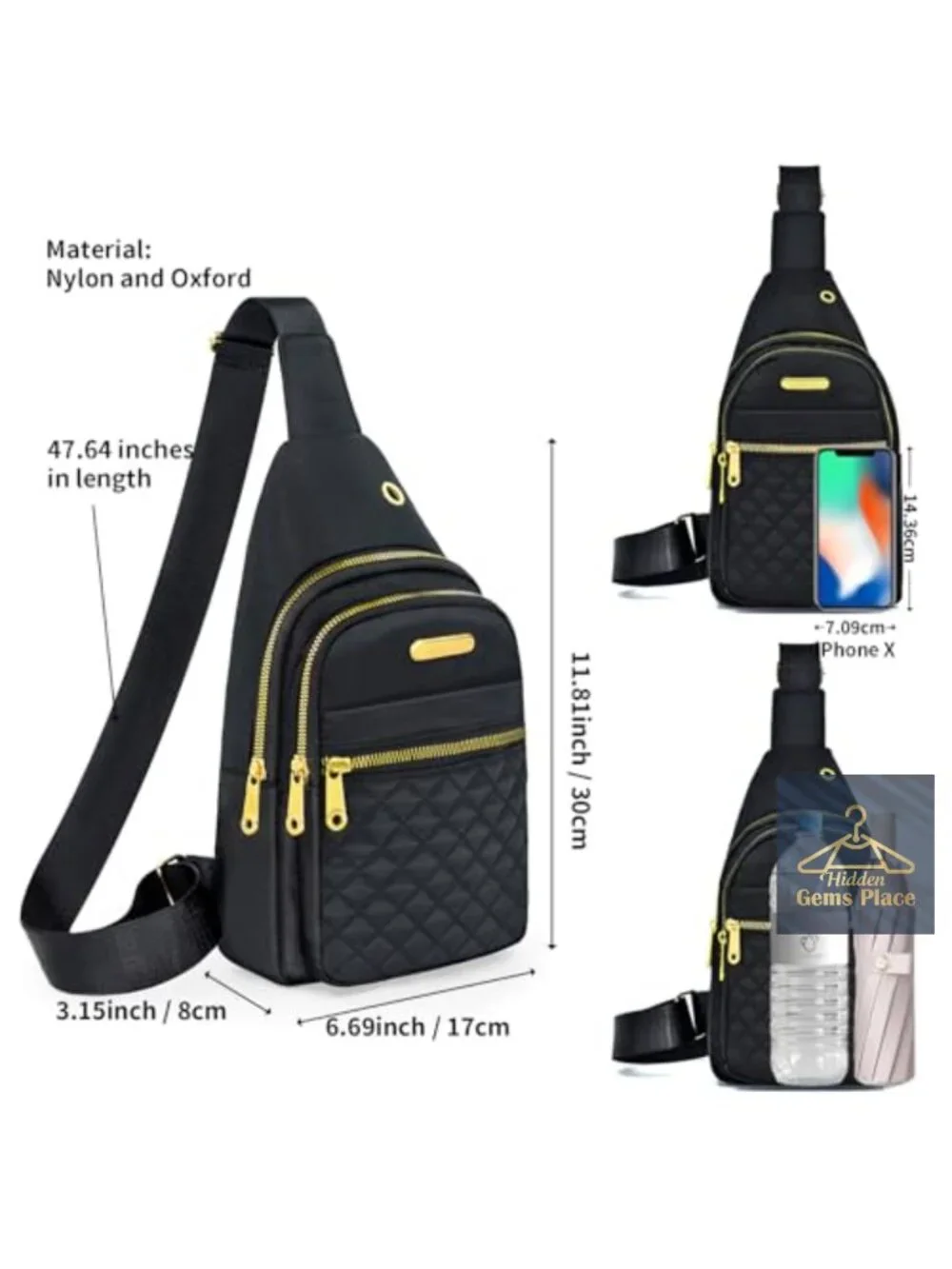 Small Nylon Crossbody Sling Bag with Adjustable Strap Multi-Pocket Lightweight